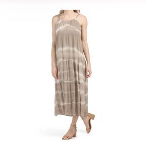 Elena Baldi Tie Dye Silk Blend Midi Dress in Fango Size S Made In Italy